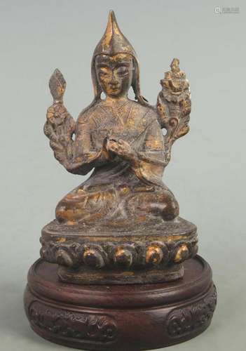 A TIBETAN BUDDHISM BRONZE GREEN TARA STATUE