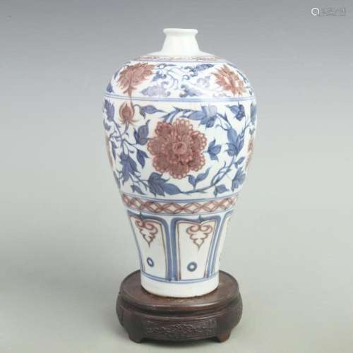 BLUE AND WHITE VASE WITH UNDERGLAZE RED MEI STYLE PORCELAIN ...