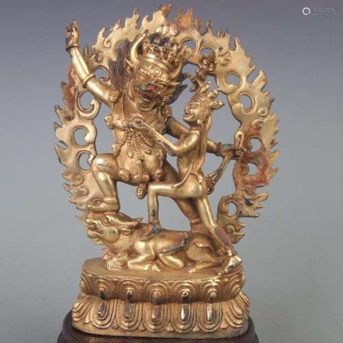 A FINE BRONZE MADE DHARMA PROTECTOR STATUE
