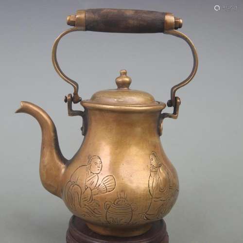A BRONZE WATER POT WITH CHARACTER CARVING