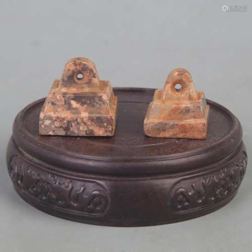 GROUP OF TWO OLD WHITE JADE SEAL