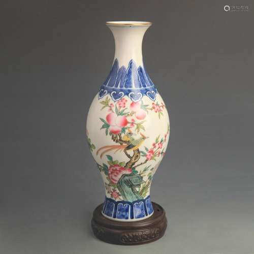 ENAMEL COLORED GUANYIN STYLE PORCELAIN VASE WITH FLORAL AND ...