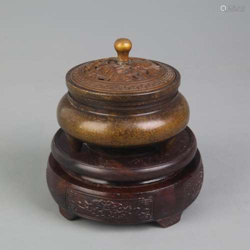 A FINE ROUND THREE FOOT INCENSE BURNER