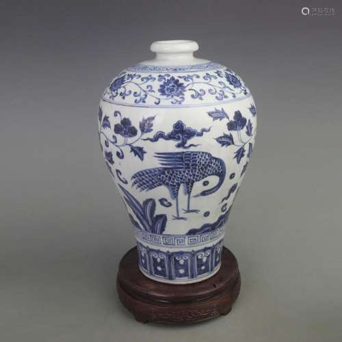 BLUE AND WHITE MEI STYLE PORCELAIN VASE WITH PHOENIX AND FLO...