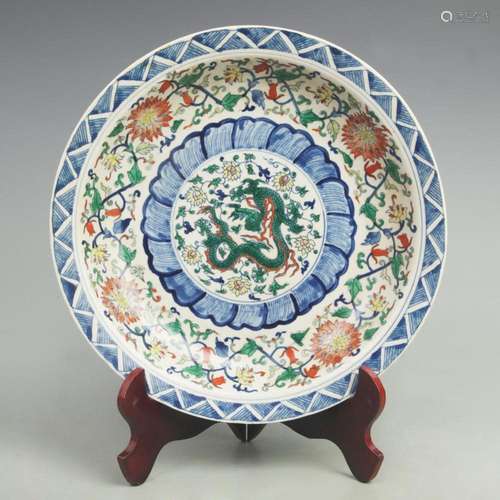 DOUCAI COLOR DRAGON PATTERN FLOWER PATTERN PLATE