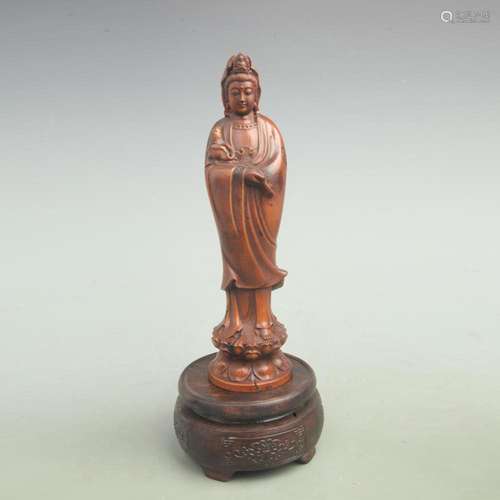 A FINE BOXWOOD GUAN YIN FIGURE