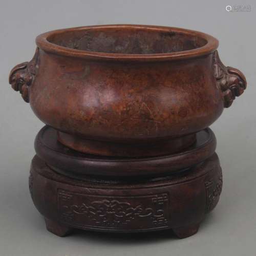 A FINE XUAN DE STYLE LION EAR INCENSE BURNER