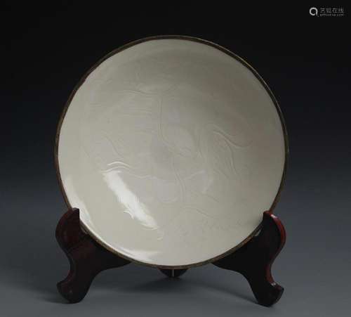 DING KILN LOTUS FLOWER CARVING PORCELAIN PLATE