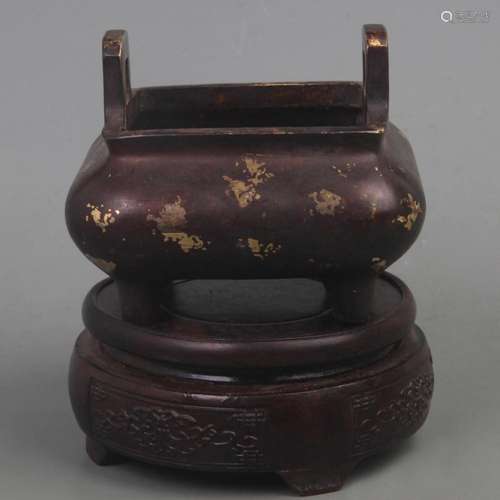 A FINE XUAN DE STYLE SPRINKLE GOLD BRONZE CENSER