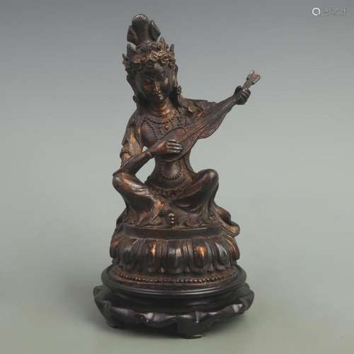 A FINE GILT BRONZE TIBETAN BUDDHISM GUAN YIN STATUE