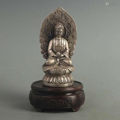 BRONZE GILT AND SILVER-PLATED SEATED STATUE OF SHAKYAMUNI BU...