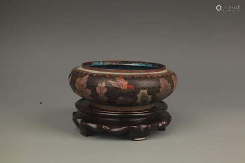 A FINE CLOISONNE ENAMEL BRONZE WATER WASH WITH FLORAL PATTER...