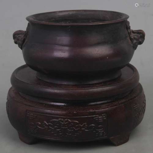 XUAN DE STYLE LION EAR ROUND BRONZE CENSER