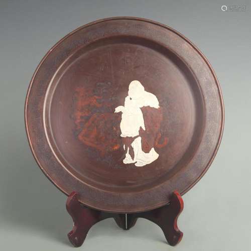 A FINE BRONZE AND SILVER INLAY CHARACTER PLATE