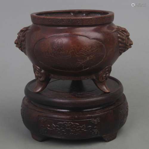 A FINE XUAN DE STYLE ANIMAL EAR THREE FOOT CENSER