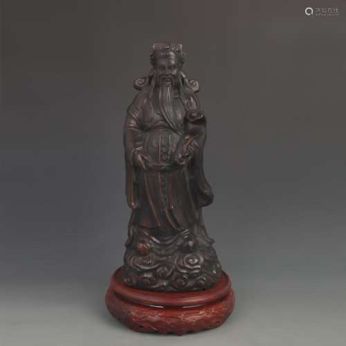 BAMBOO ROOT CARVING OF THE GOD OF WEALTH FIGURINE