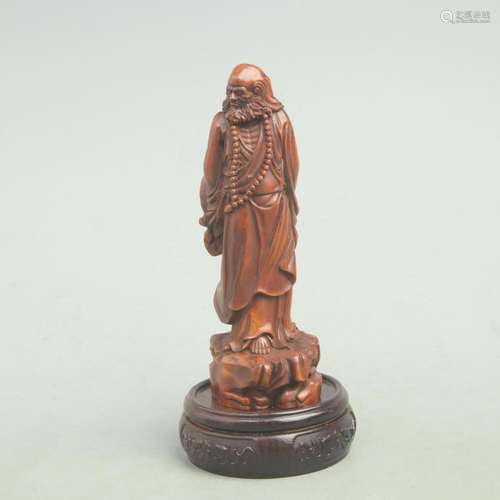 A FINE BOXWOOD BODHIDHARMA ROHAN FIGURE