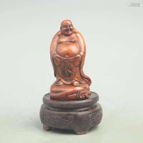 A FINE BOXWOOD MAITREYA BUDDHA FIGURE