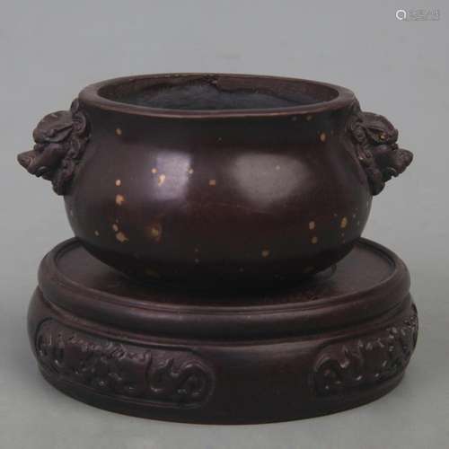 A FINE SPRINKLE GOLD STYLE ROUND BRONZE CENSER