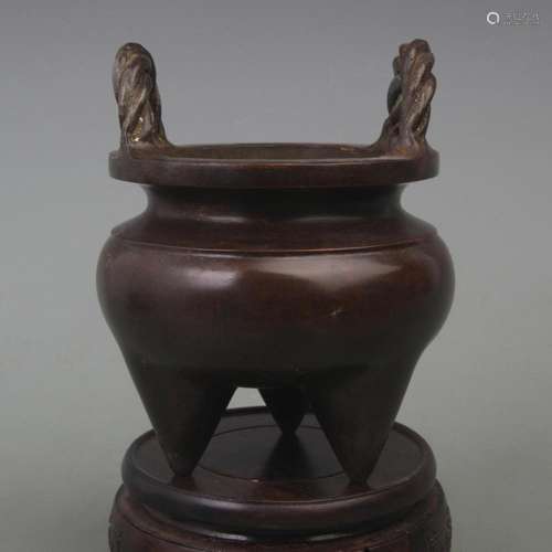 A FINE DOUBLE EAR THREE FOOT BRONZE CENSER