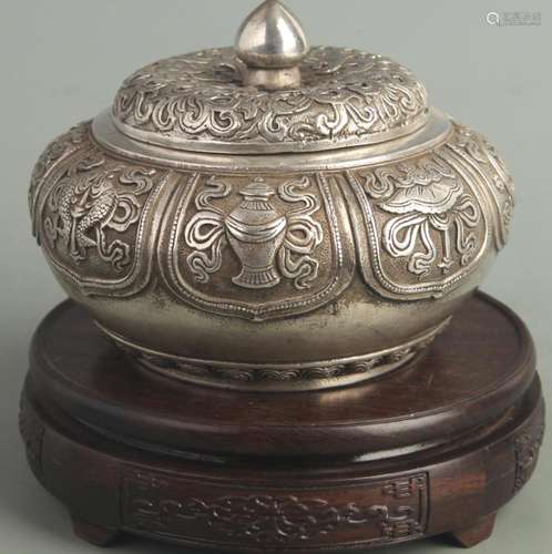 A FINE VASE PATTERN CARVING WHITE BRONZE JAR