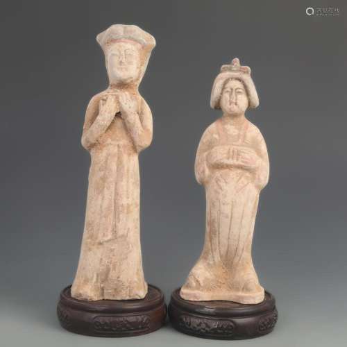 PAIR OF FINELY PAINTED POTTERY FEMALE ATTENDANCE