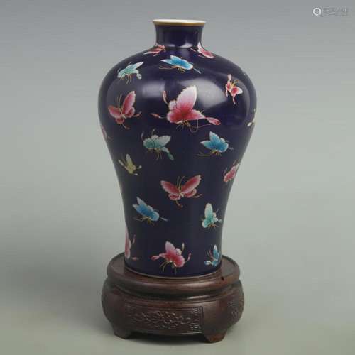 SKY BLUE GLAZED MEI STYLE PORCELAIN VASE WITH BUTTERFLY PATT...