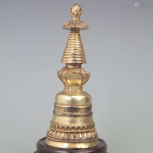 A FINE GILT BRONZE MADE PAGODA DECORATION