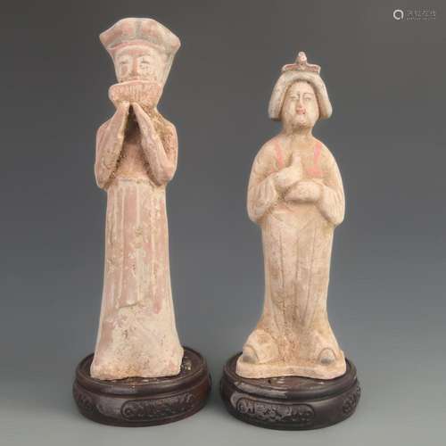 SET OF FINELY PAINTED POTTERY FEMALE FIGURE