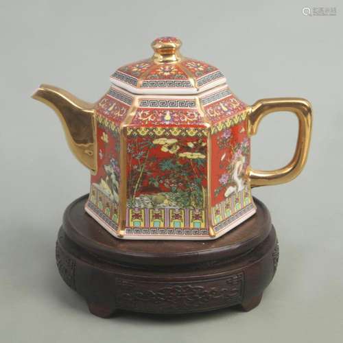 CLOISONNE ENAMEL FLOWER AND BIRD PATTERN PORCELAIN TEAPOT