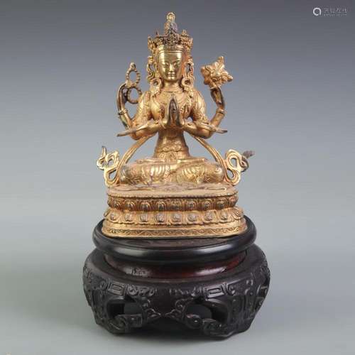 A FINE TIBETAN BUDDHISM FOUR ARM GUAN YIN STATUE