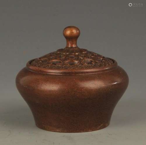 A EARTHENWARE STYLE BRONZE INCENSE BURNER