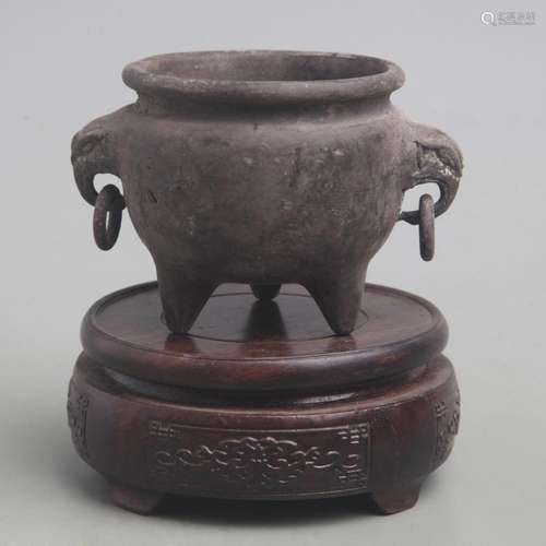 A FINE ELEPHANT EAR THREE FOOT BRONZE CENSER