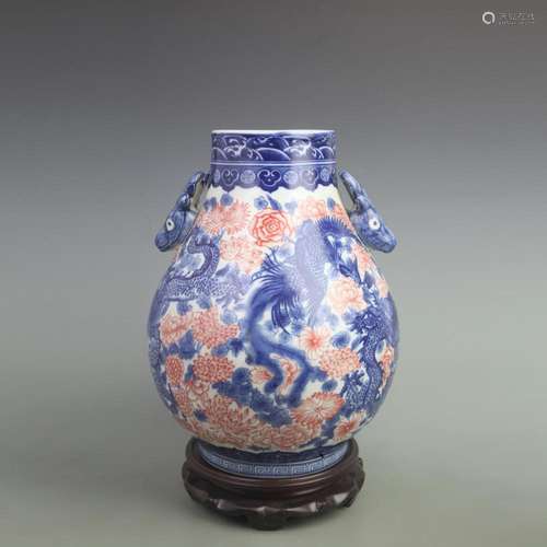 BLUE AND WHITE, YOU LI HONG GLAZED PORCELAIN VASE