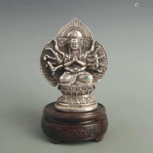 BRONZE AND SILVER GILT THOUSAND ARMED AVALOKITESHVARA STATUE