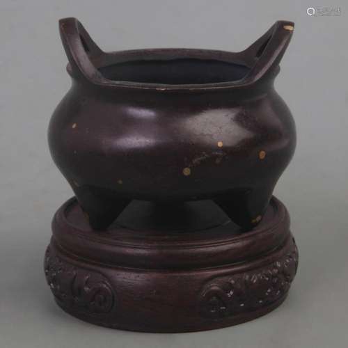 XUANDE-STYLE BRONZE TRIPOD INCENSE BURNER WITH BRIDGE-SHAPED...