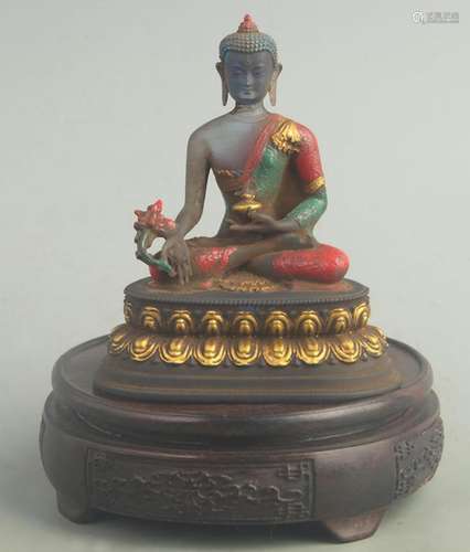 A FINE COLORED GLASS MADE TIBETAN MAITREYA BUDDHA