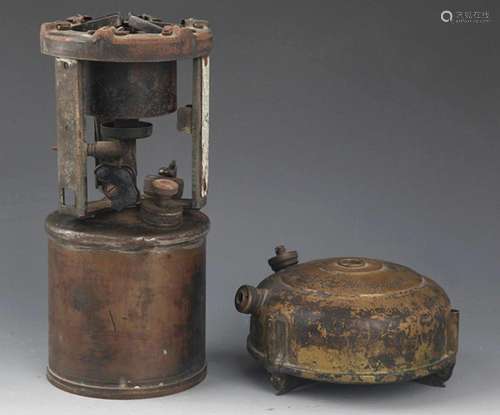 AN OLD BRONZE BURNER SET