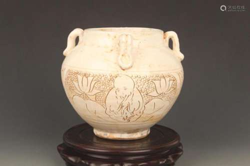 LOTUS CARVING JI ZHOU YAO PORCELAIN JAR