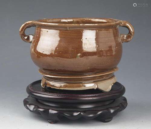 JAR-SHAPED INCENSE BURNER WITH COPPER RED GLAZE AND TWO EAR ...