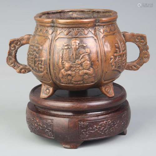 A FINE CHARACTER CARVING SUNFLOWER PATTERN BRONZE CENSER