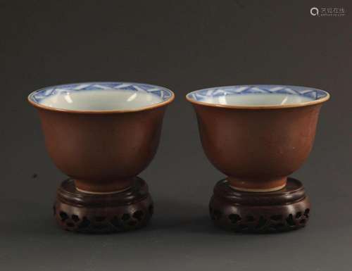 PAIR OF SAUCE COLOR GLAZE PORCELAIN CUP