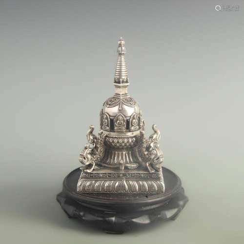 BRONZE PAGODA WITH GOLD AND SILVER PLATING