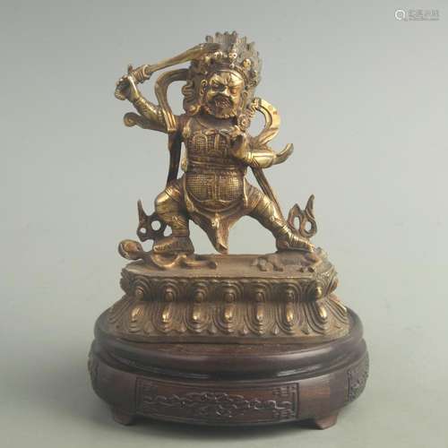 GILDED BRONZE STATUE OF THE VAJRA PROTECTOR