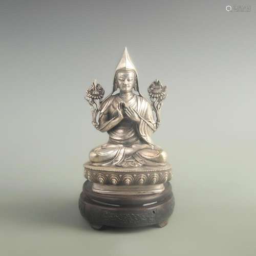 BRONZE GILT AND SILVER-PLATED TIBETAN BUDDHIST ZONGKABA BUDD...