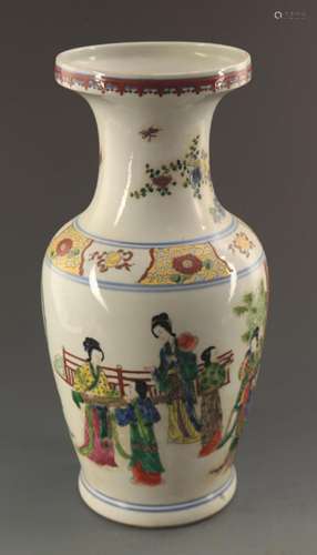 FAMILLE ROSE FEMALE PAINTED PORCELAIN VASE