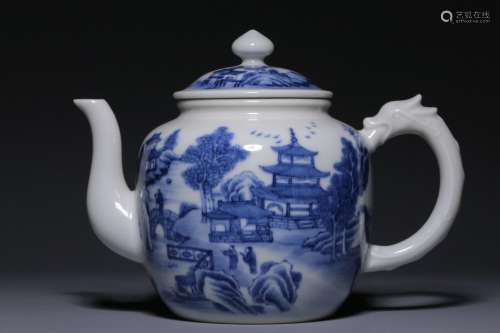 Blue and white landscape teapot
