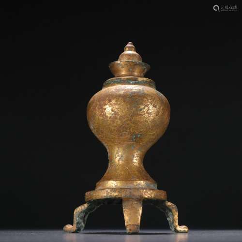 Bronze gilt relic jar with phoenix pattern