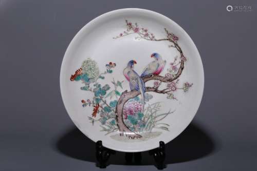 Enamel colored flower and bird plate
