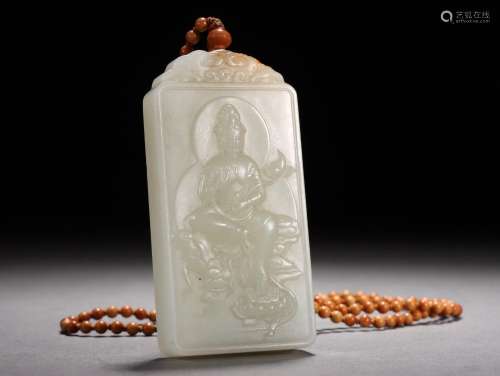 Hetian Jade Seed Material Engraved Guanyin Plaque